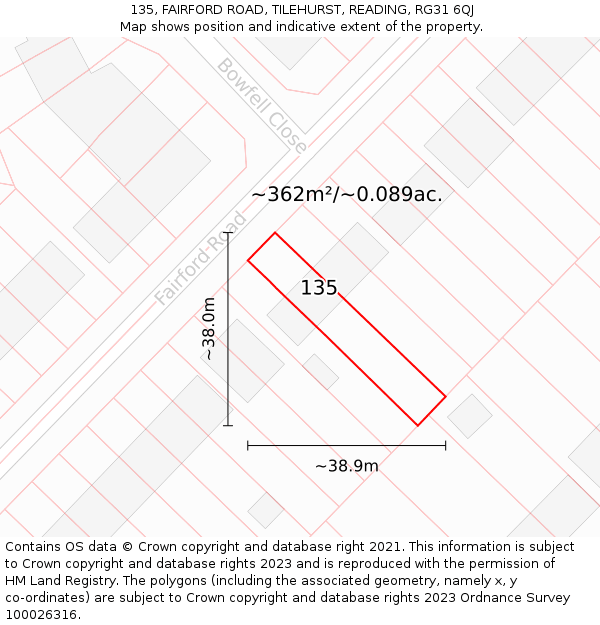 135, FAIRFORD ROAD, TILEHURST, READING, RG31 6QJ: Plot and title map