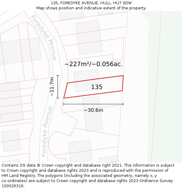 135, FOREDYKE AVENUE, HULL, HU7 0DW: Plot and title map