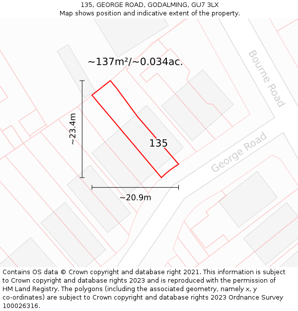135, GEORGE ROAD, GODALMING, GU7 3LX: Plot and title map