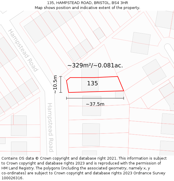 135, HAMPSTEAD ROAD, BRISTOL, BS4 3HR: Plot and title map