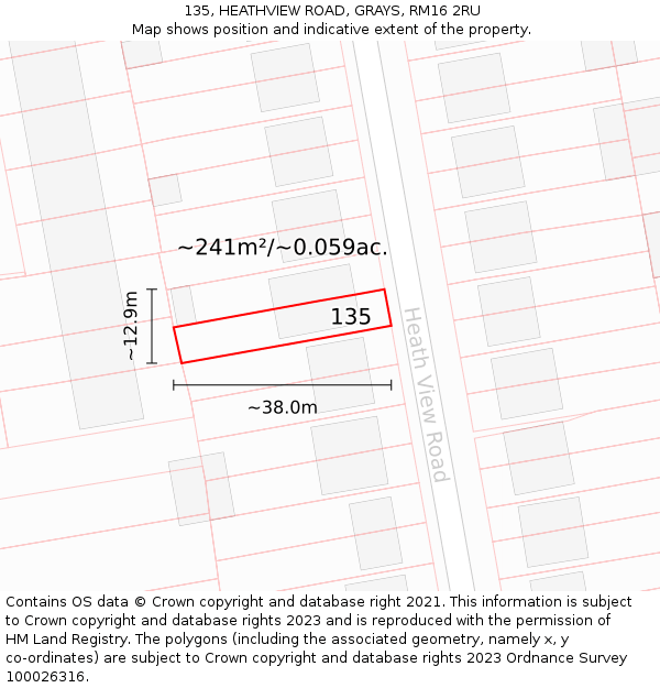 135, HEATHVIEW ROAD, GRAYS, RM16 2RU: Plot and title map