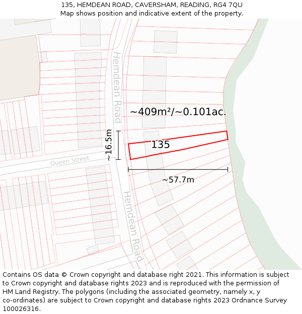 135, HEMDEAN ROAD, CAVERSHAM, READING, RG4 7QU: Plot and title map