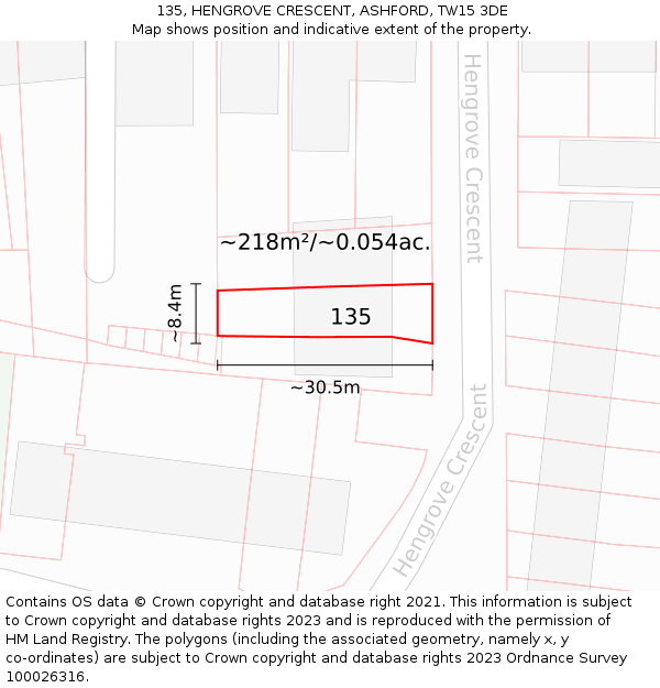 135, HENGROVE CRESCENT, ASHFORD, TW15 3DE: Plot and title map