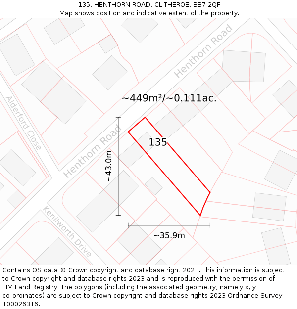 135, HENTHORN ROAD, CLITHEROE, BB7 2QF: Plot and title map