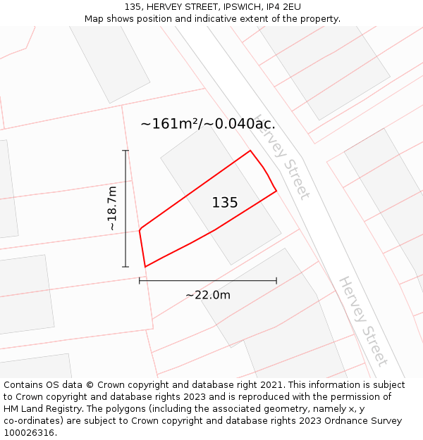 135, HERVEY STREET, IPSWICH, IP4 2EU: Plot and title map