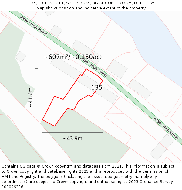 135, HIGH STREET, SPETISBURY, BLANDFORD FORUM, DT11 9DW: Plot and title map