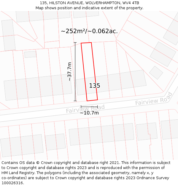 135, HILSTON AVENUE, WOLVERHAMPTON, WV4 4TB: Plot and title map