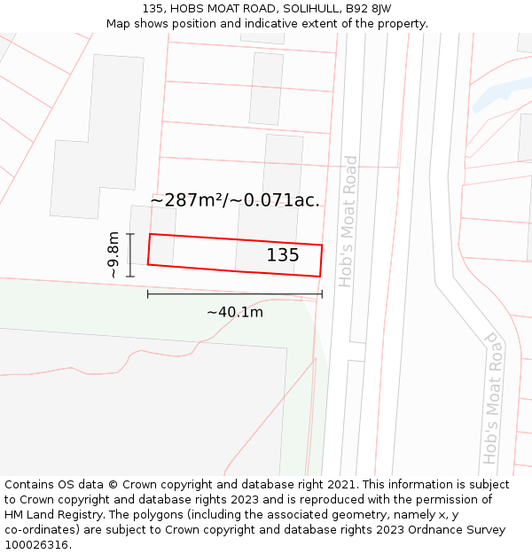 135, HOBS MOAT ROAD, SOLIHULL, B92 8JW: Plot and title map