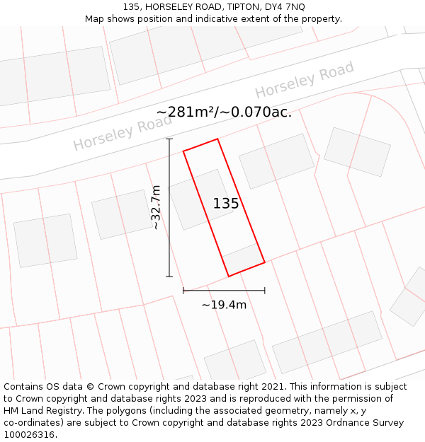 135, HORSELEY ROAD, TIPTON, DY4 7NQ: Plot and title map