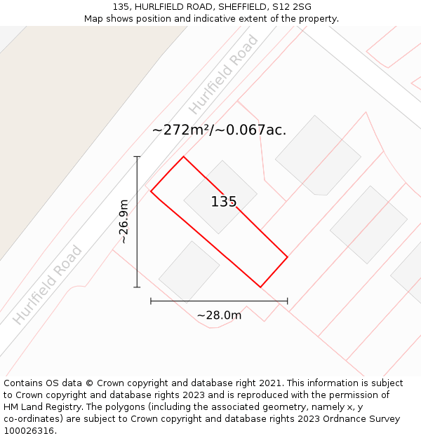 135, HURLFIELD ROAD, SHEFFIELD, S12 2SG: Plot and title map