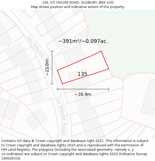 135, IVY HOUSE ROAD, OLDBURY, B69 1HG: Plot and title map