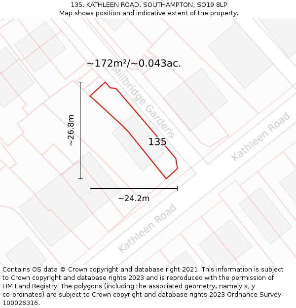 135, KATHLEEN ROAD, SOUTHAMPTON, SO19 8LP: Plot and title map