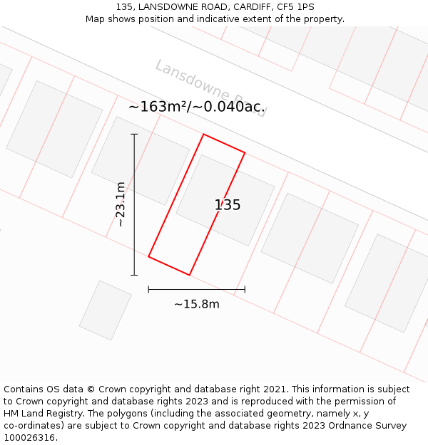 135, LANSDOWNE ROAD, CARDIFF, CF5 1PS: Plot and title map