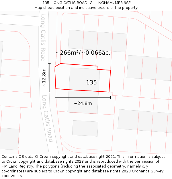 135, LONG CATLIS ROAD, GILLINGHAM, ME8 9SF: Plot and title map