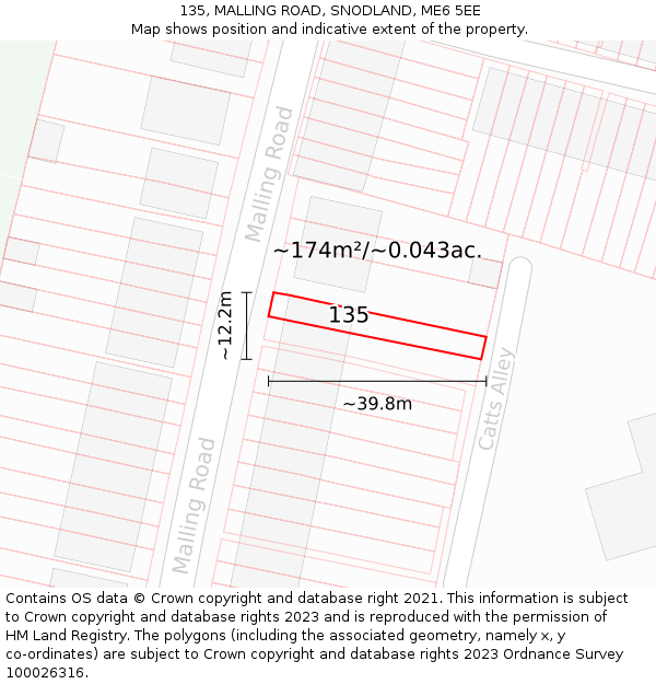 135, MALLING ROAD, SNODLAND, ME6 5EE: Plot and title map