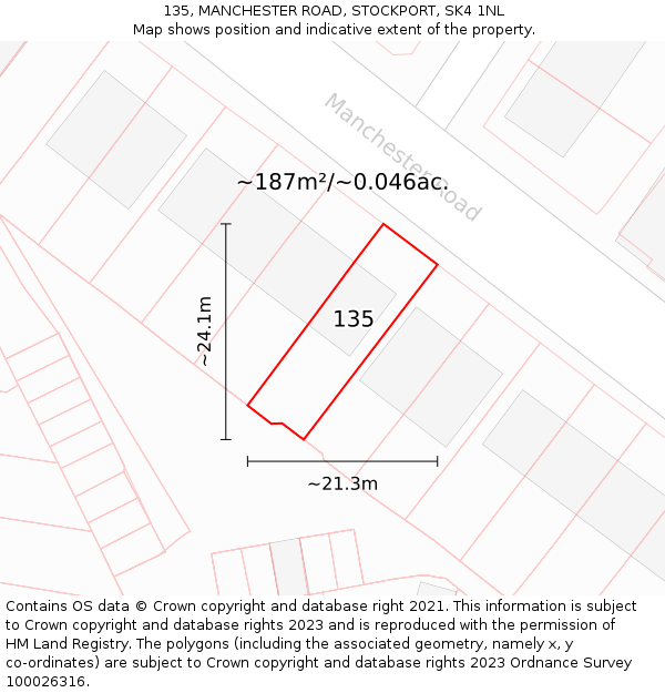 135, MANCHESTER ROAD, STOCKPORT, SK4 1NL: Plot and title map