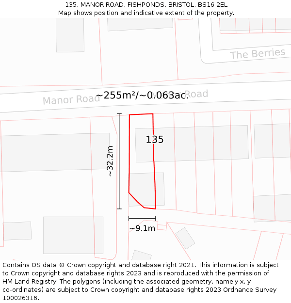 135, MANOR ROAD, FISHPONDS, BRISTOL, BS16 2EL: Plot and title map