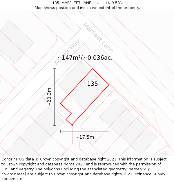 135, MARFLEET LANE, HULL, HU9 5RN: Plot and title map