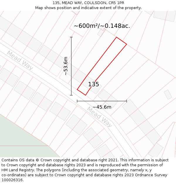 135, MEAD WAY, COULSDON, CR5 1PR: Plot and title map