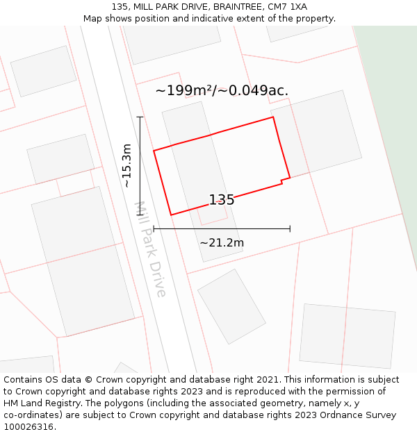 135, MILL PARK DRIVE, BRAINTREE, CM7 1XA: Plot and title map