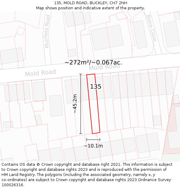 135, MOLD ROAD, BUCKLEY, CH7 2NH: Plot and title map