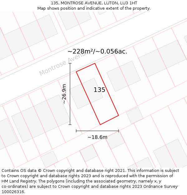 135, MONTROSE AVENUE, LUTON, LU3 1HT: Plot and title map