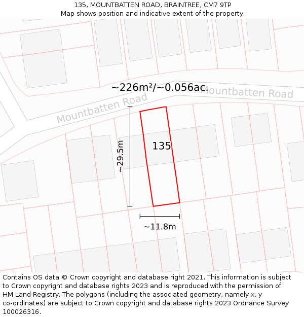 135, MOUNTBATTEN ROAD, BRAINTREE, CM7 9TP: Plot and title map