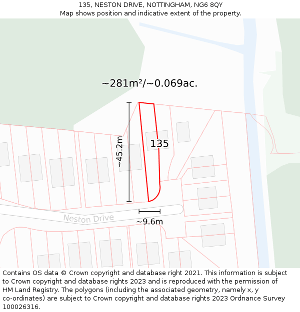 135, NESTON DRIVE, NOTTINGHAM, NG6 8QY: Plot and title map