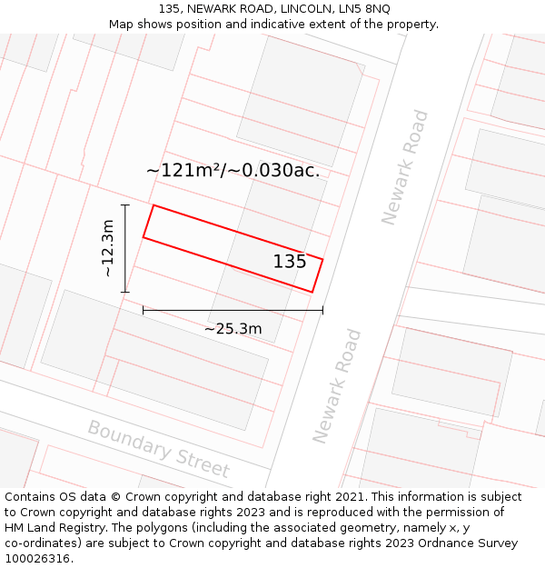 135, NEWARK ROAD, LINCOLN, LN5 8NQ: Plot and title map