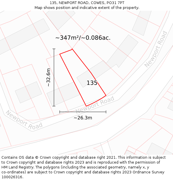 135, NEWPORT ROAD, COWES, PO31 7PT: Plot and title map