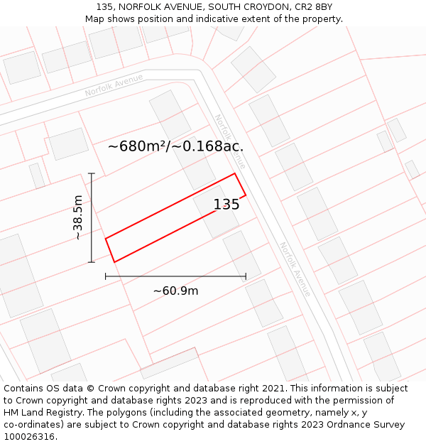 135, NORFOLK AVENUE, SOUTH CROYDON, CR2 8BY: Plot and title map