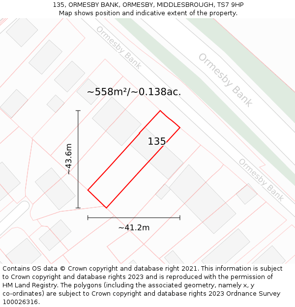 135, ORMESBY BANK, ORMESBY, MIDDLESBROUGH, TS7 9HP: Plot and title map