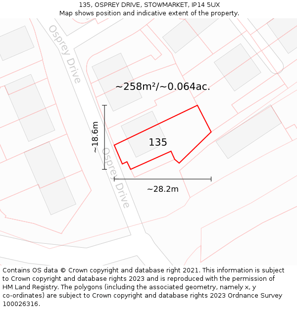 135, OSPREY DRIVE, STOWMARKET, IP14 5UX: Plot and title map