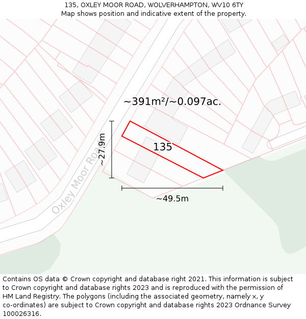 135, OXLEY MOOR ROAD, WOLVERHAMPTON, WV10 6TY: Plot and title map