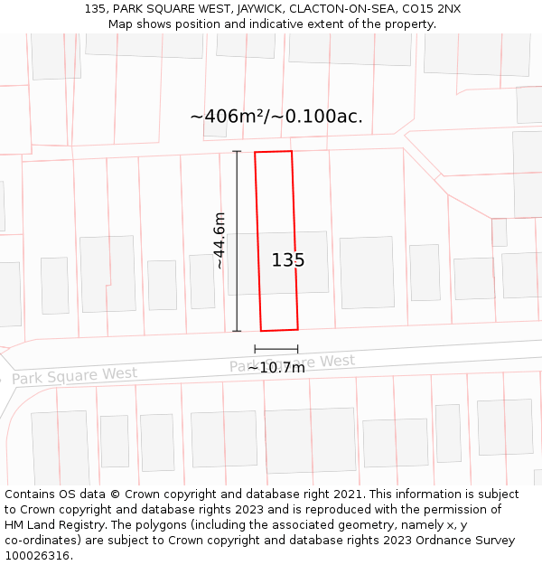 135, PARK SQUARE WEST, JAYWICK, CLACTON-ON-SEA, CO15 2NX: Plot and title map