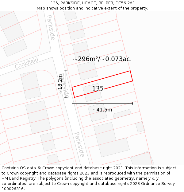 135, PARKSIDE, HEAGE, BELPER, DE56 2AF: Plot and title map