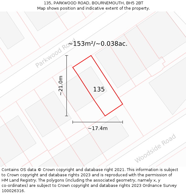 135, PARKWOOD ROAD, BOURNEMOUTH, BH5 2BT: Plot and title map