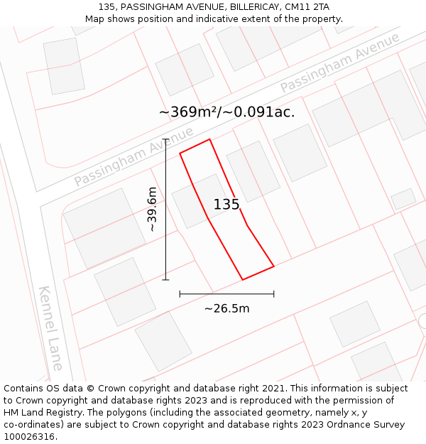 135, PASSINGHAM AVENUE, BILLERICAY, CM11 2TA: Plot and title map