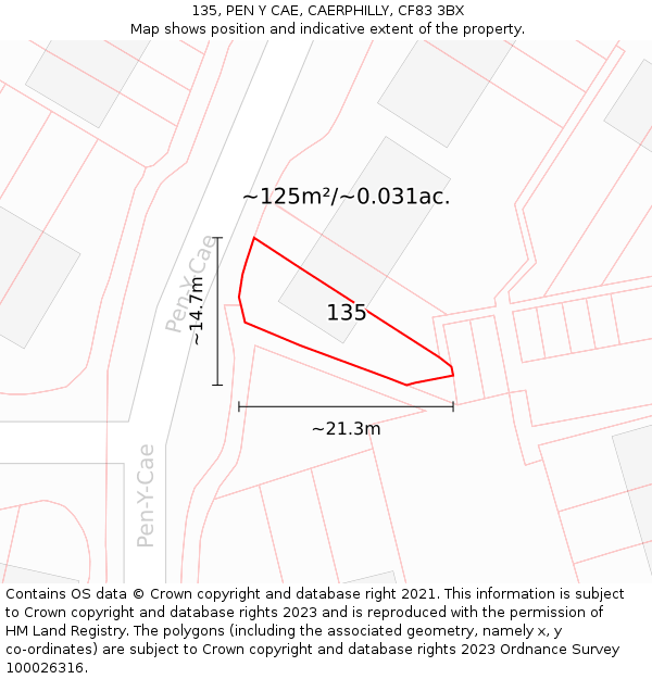 135, PEN Y CAE, CAERPHILLY, CF83 3BX: Plot and title map