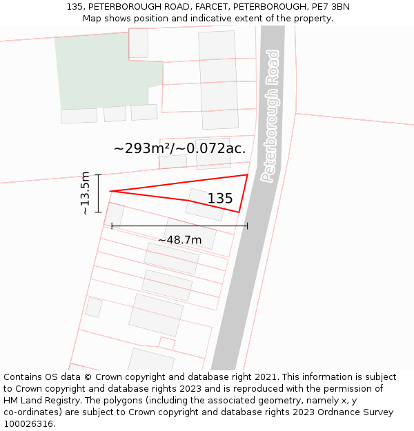 135, PETERBOROUGH ROAD, FARCET, PETERBOROUGH, PE7 3BN: Plot and title map