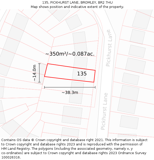 135, PICKHURST LANE, BROMLEY, BR2 7HU: Plot and title map