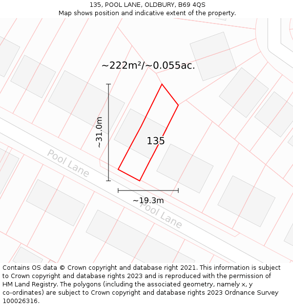 135, POOL LANE, OLDBURY, B69 4QS: Plot and title map