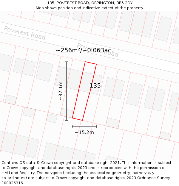 135, POVEREST ROAD, ORPINGTON, BR5 2DY: Plot and title map