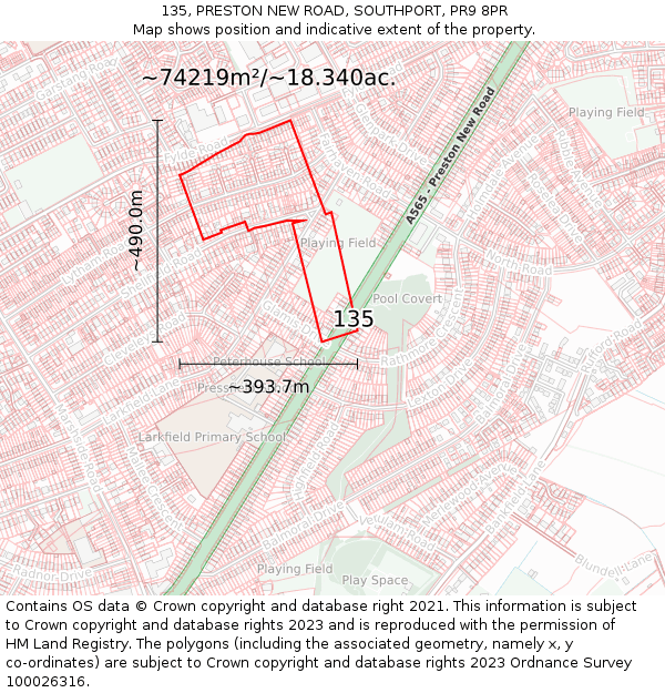 135, PRESTON NEW ROAD, SOUTHPORT, PR9 8PR: Plot and title map