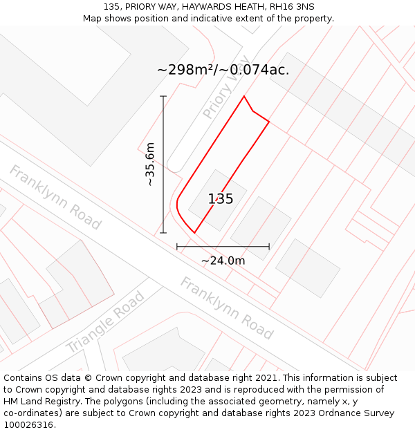 135, PRIORY WAY, HAYWARDS HEATH, RH16 3NS: Plot and title map