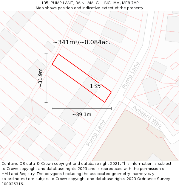 135, PUMP LANE, RAINHAM, GILLINGHAM, ME8 7AP: Plot and title map
