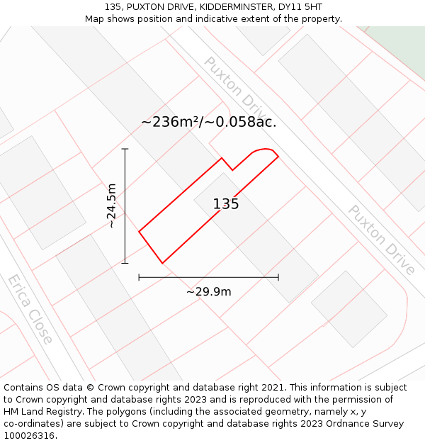 135, PUXTON DRIVE, KIDDERMINSTER, DY11 5HT: Plot and title map