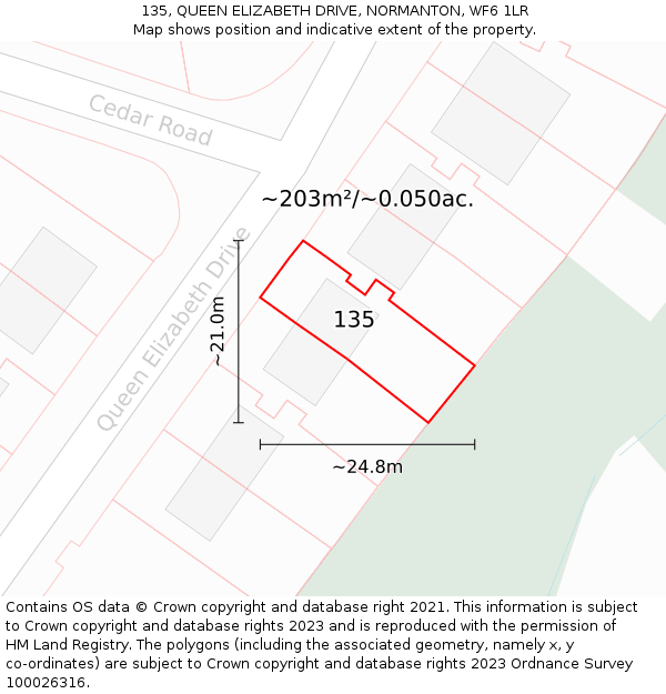 135, QUEEN ELIZABETH DRIVE, NORMANTON, WF6 1LR: Plot and title map