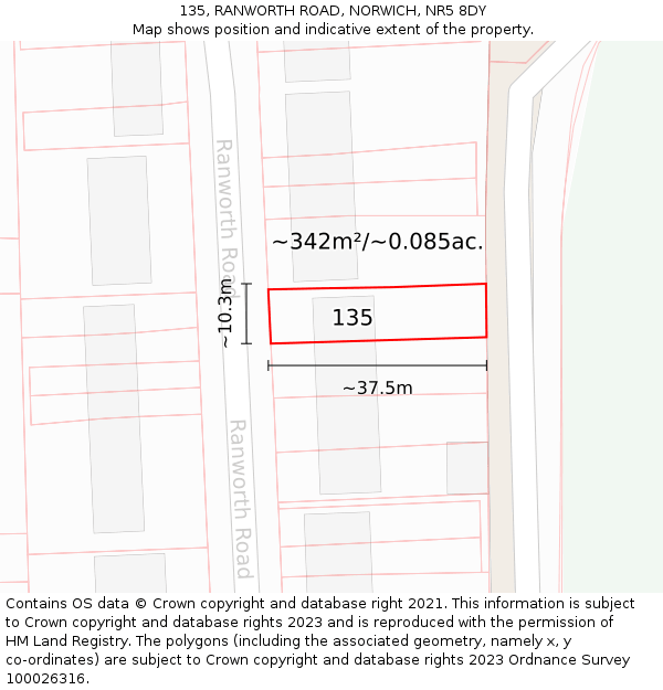 135, RANWORTH ROAD, NORWICH, NR5 8DY: Plot and title map