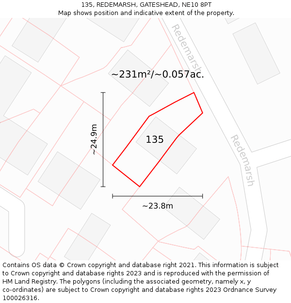135, REDEMARSH, GATESHEAD, NE10 8PT: Plot and title map